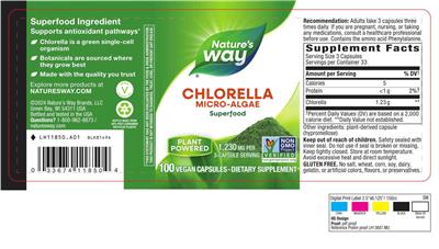 Photo of the Nature's Way Chlorella Micro-Algae 1,230 mg label