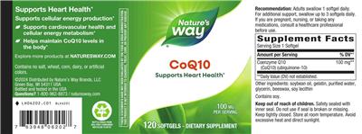 Photo of the Nature's Way CoQ10 100 mg label