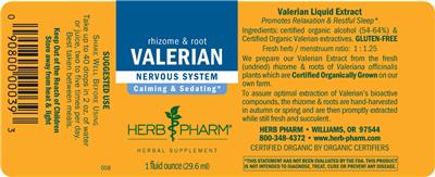 Photo of the Herb Pharm Valerian label