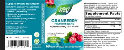 Photo of the Nature's Way Cranberry Premium Blend 400 mg label