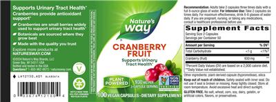 Photo of the Nature's Way Cranberry Fruit 930 mg label