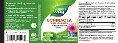 Photo of the Nature's Way Echinacea Purpurea Herb 1,200 mg label