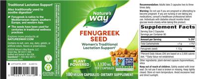 Photo of the Nature's Way Fenugreek Seed 1,130 mg label