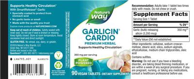 Photo of the Nature's Way Garlicin Cardio 350 mg label