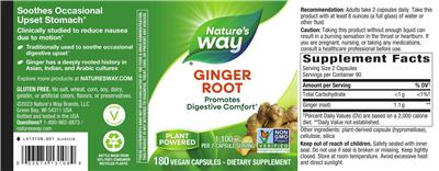 Photo of the Nature's Way Ginger Root 1,100 mg label