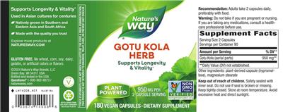 Photo of the Nature's Way Gotu Kola Herb 950 mg label