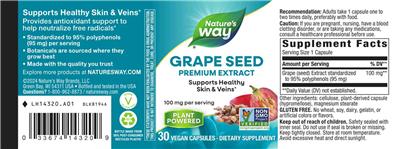 Photo of the Nature's Way Grape Seed 100 mg label
