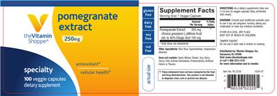 Photo of the The Vitamin Shoppe Pomegranate Extract 250 mg label