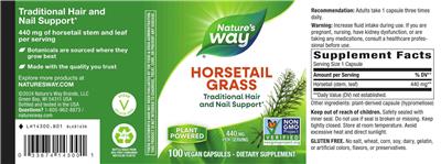 Photo of the Nature's Way Horsetail Grass 440 mg label