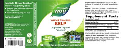 Photo of the Nature's Way Kelp Whole Thallus 600 mg label