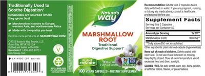 Photo of the Nature's Way Marshmallow Root 960 mg label