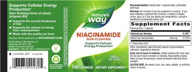 Photo of the Nature's Way Niacinamide 500 mg label