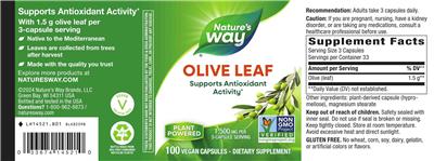 Photo of the Nature's Way Olive Leaf 1,500 mg label