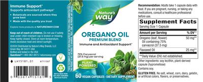Photo of the Nature's Way Oregano Oil label
