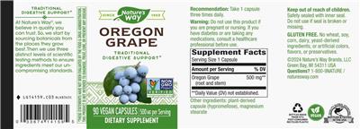 Photo of the Nature's Way Oregon Grape 500 mg label