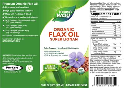 Photo of the Nature's Way Organic Flax Oil Super Lignan label