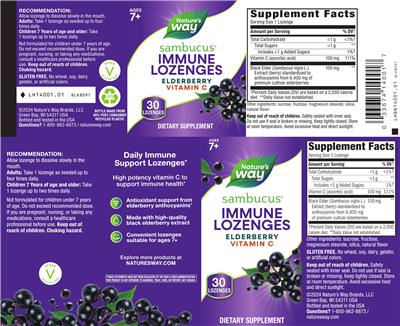 Product label for Sambucus Immune Lozenges
