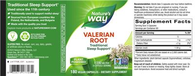 Photo of the Nature's Way Valerian Root 1,590 mg label