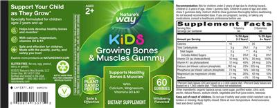 Photo of the Nature's Way Kids Growing Bones & Muscles Gummy Wildberry Flavored label
