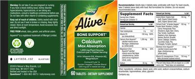 Photo of the Nature's Way Alive! Calcium 1,200 mg label