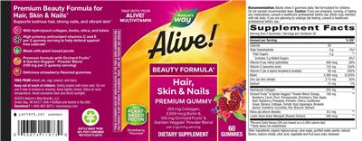 Photo of the Nature's Way Alive! Hair, Skin & Nails Strawberry Flavored label