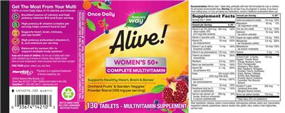 Photo of the Nature's Way Alive! Women's 50+ Complete Multivitamin label