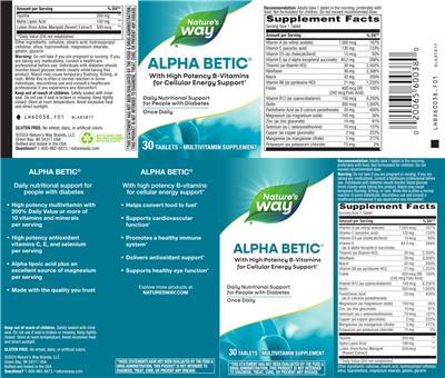 Photo of the Nature's Way Alpha Betic label