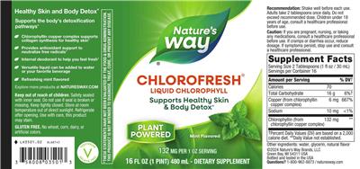 Photo of the Nature's Way Chlorofresh Liquid Chlorophyll Mint Flavored label