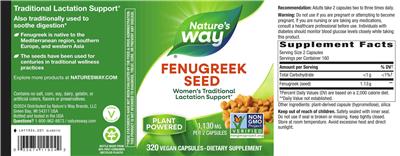 Photo of the Nature's Way Fenugreek Seed 1,130 mg label