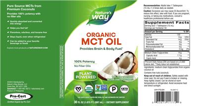 Photo of the Nature's Way Organic MCT Oil label