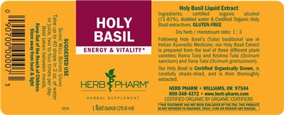 Photo of the Herb Pharm Holy Basil label