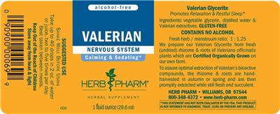 Photo of the Herb Pharm Valerian Alcohol-Free label