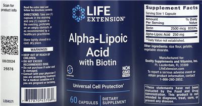 Photo of the Life Extension Alpha-Lipoic Acid with Biotin label