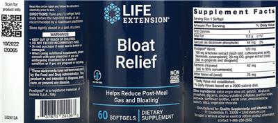 Photo of the Life Extension Bloat Relief label