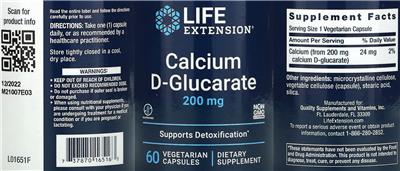 Photo of the Life Extension Calcium D-Glucarate 200 mg label