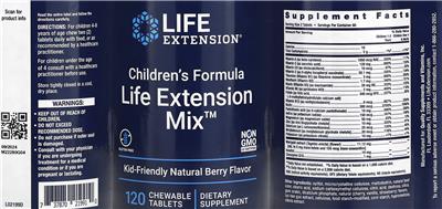 Photo of the Life Extension Children's Formula Life Extension Kid-Friendly Mix Natural Berry Flavor label