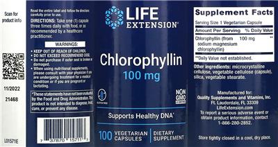 Photo of the Life Extension Chlorophyllin 100 mg label