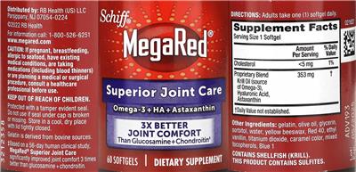 Photo of the Schiff MegaRed Superior Joint Care label