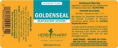 Photo of the Herb Pharm Goldenseal Alcohol-Free label