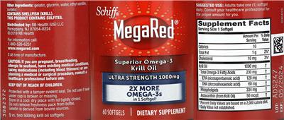 Photo of the Schiff MegaRed Superior Omega-3 Krill Oil Ultra Strength 1000 mg label