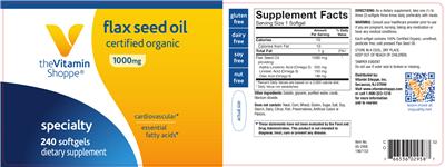 Photo of the The Vitamin Shoppe Flax Seed Oil 1000 mg label