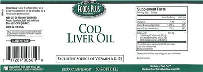 Photo of the Foods Plus Cod Liver Oil label