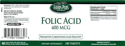 Photo of the Foods Plus Folic Acid 400 mcg label