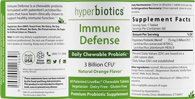 Label of Immune Defense Natural Orange Flavor