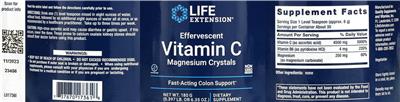Photo of the Life Extension Effervescent Vitamin C Magnesium Crystals label