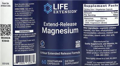 Photo of the Life Extension Extend-Release Magnesium label