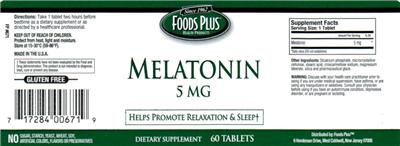 Photo of the Foods Plus Melatonin 5 mg label