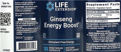 Photo of the Life Extension Ginseng Energy Boost label