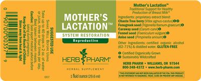 Photo of the Herb Pharm Mother's Lactation label