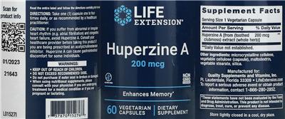 Photo of the Life Extension Huperzine A 200 mcg label